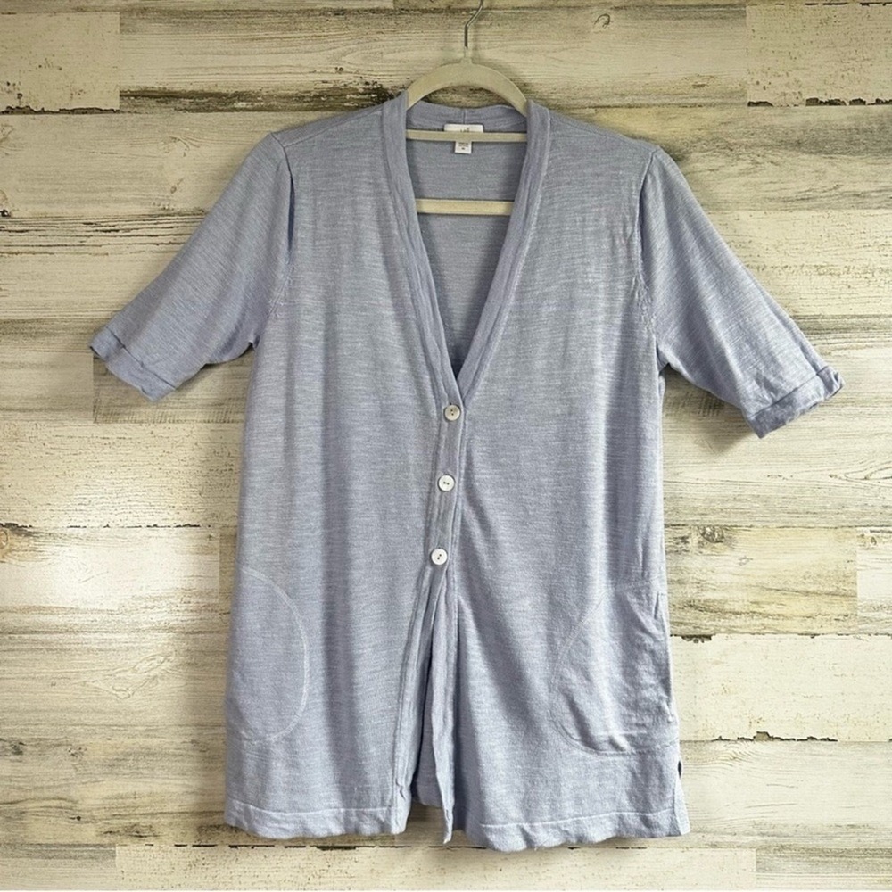 J.‎ Jill Linen Blend Short Sleeve Cardigan Sweater Blue XS SSW223661 Minimalist